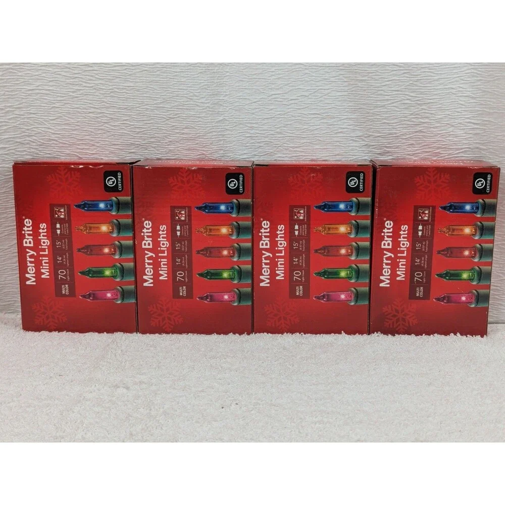 Christmas - Merry Brite - 70 Count - Mini Lights - Multi Color/Green Wire 4 Pack